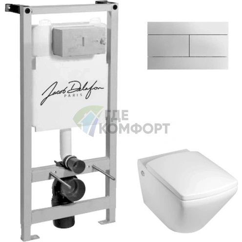 Комплект подвесного унитаза Jacob Delafon Escale E1306 с инсталляцией E5504-NF и хромированной кнопкой E4316-CP - фото 1