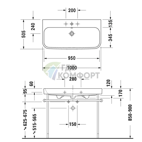 Встраиваемая раковина Duravit Happy D2 шлифованная белая с переливом, 3 отв. под смеситель, заглушкой хром, 1000x505 мм (2318100025) - фото 2
