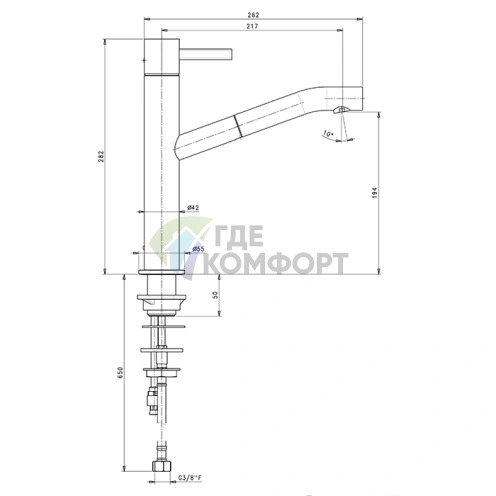 Смеситель для раковины Fantini AF/21 с одним отверстием, без донного клапана, излив 217 мм, цвет Matt Copper PVD (27 P9 A753F) - фото 2