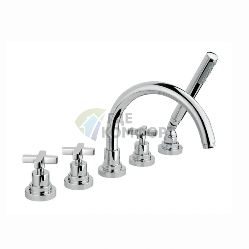 Смеситель для ванны Nicolazzi M.Croce на борт с ручным душем, 5 отверстий, хром, излив 218 мм (2214CR27) - фото 1