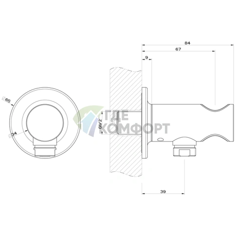 GESSI INCISO: Вывод воды для душевой лейки 1/2 с держателем, цвет Finox (58161#149) - фото 2