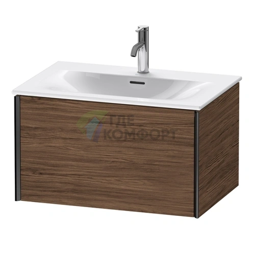 Тумба подвесная Duravit XViu 610x800x480 мм для раковины, 1 ящик, цвет walnut dark/черный матовый (XV40330B221) - фото 1