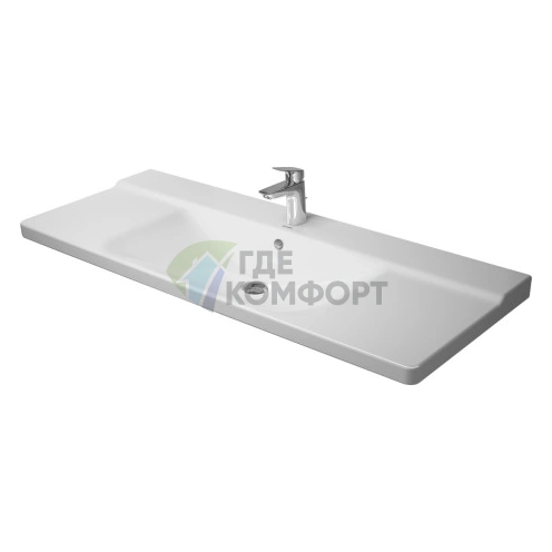 Раковина Duravit P3 Comforts для мебели с перел с 3 отв под смеситель вкл заглушку для перелива хром 1250x500мм Цвет Белый - фото 1