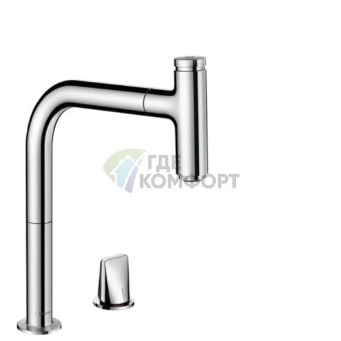 Смеситель для кухни Hansgrohe Metris Select M71 с выдвижным душем и поворотным изливом (73804000) - фото 1