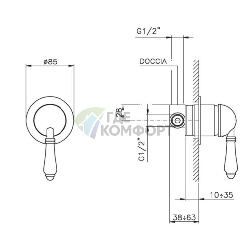 Встраиваемый смеситель для душа Nicolazzi P.m. Blanc, 1 источник, керамические ручки, цвет бронза (3406MBZ76) - фото 2