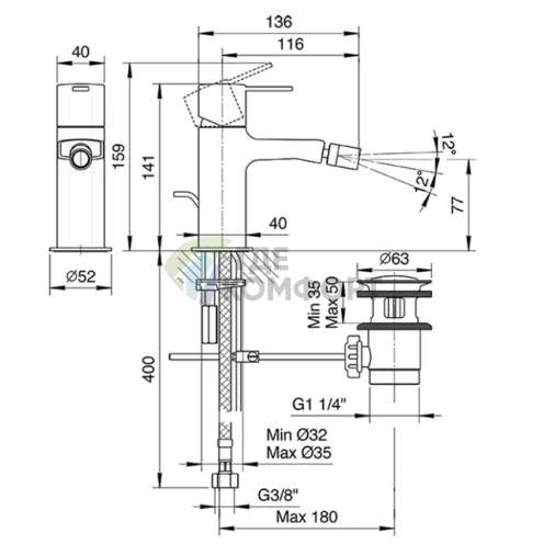 Смеситель для биде Fantini Lame с донным клапаном, хром (24 02 M108F) - фото 2