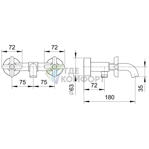 Смеситель для ванны Fantini Icona Classic с ручным душем, настенный, хром (53 02 R015) - фото 2