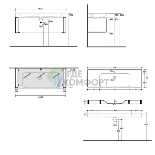 Раковина KERASAN Cento 50x45 полувстраиваемая белая с 1 отверстием под смеситель (3546bi*1) - фото 5