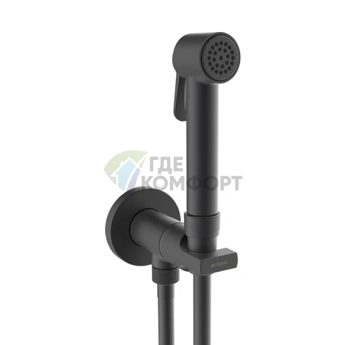 Гигиенический комплект Bossini Paloma Brass с монокомандным смесителем и шлангом 125 см, черный матовый (E34007B.073) - фото 1