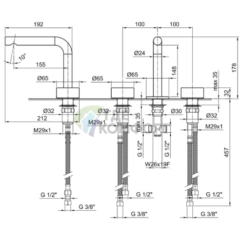 Смеситель для раковины Fantini AF/21 с позолотой, 3 отверстия, без донного клапана (27 P6 A204WF) - фото 2