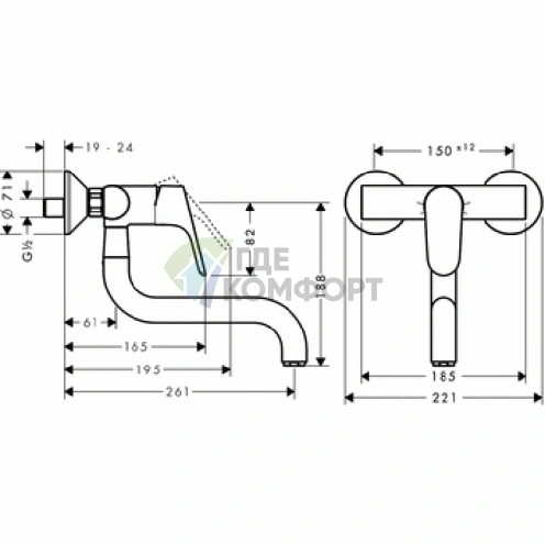 Смеситель для кухни Hansgrohe Focus настенный с поворотным изливом, хром (31825000) - фото 2
