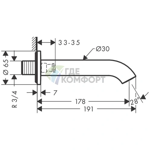 Излив для ванны AX Uno настенный, 178 мм, хром (38411000) - фото 2