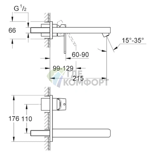 Настенный смеситель для раковины Grohe Quadra с термостатом - фото 3