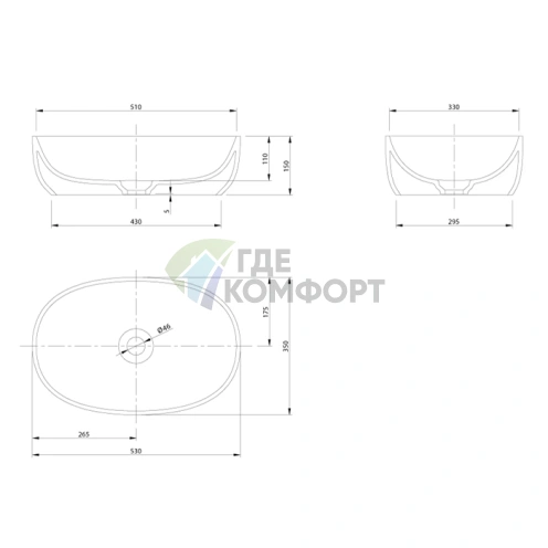 Накладная раковина KNIEF Prime 53x35x90 см без отверстия под смеситель, белая матовая - фото 2