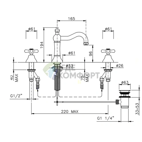 Смеситель для раковины Nicolazzi Nuova Brenta на 3 отверстия с донным клапаном, бронза (2509BZ) - фото 2