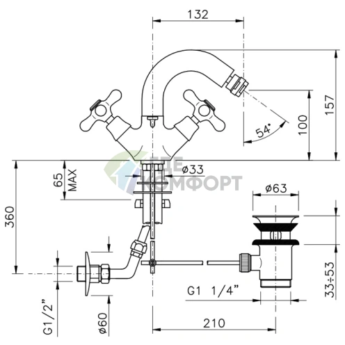 Смеситель для биде Nicolazzi Nuova Brenta с двумя ручками, золотистая латунь (2537GB) - фото 2