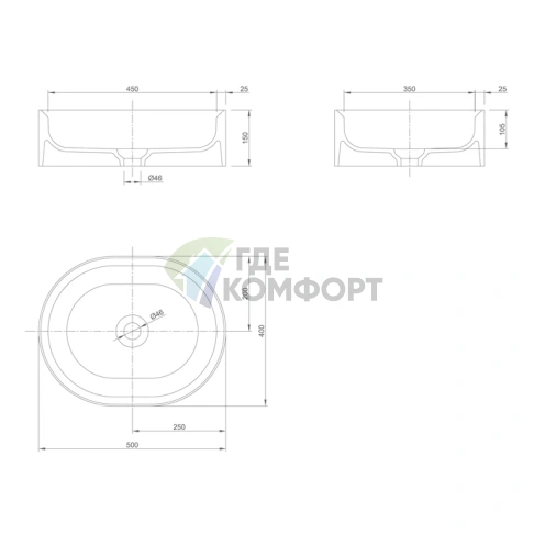 Накладная раковина KNIEF Glow 55x40x15 см без перелива, белая матовая - фото 2