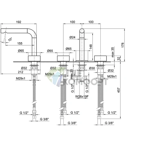 Смеситель для раковины Fantini AF/21: 3 отверстия, матовая натуральная сталь, излив 155 мм (27 93 A204WF) - фото 2