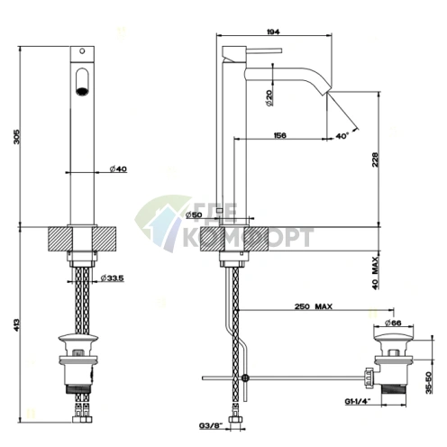 Смеситель для раковины GESSI 316 Steel Brushed с донным клапаном (54003#239) - фото 2