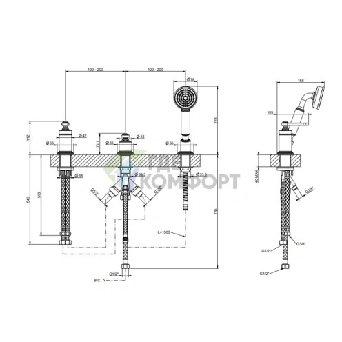 GESSI VENTI20 Однорычажный смеситель для борта ванны с ручным душем (65043#031) - фото 2