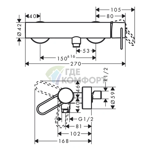 Смеситель для душа AX Uno ВМ в цвете полированное красное золото (38621300) - фото 2