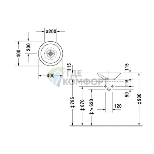 Накладная раковина Duravit Bagnella круглая 40 см без перелива, белая (451400000) - фото 4