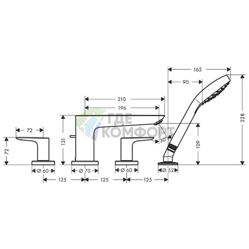 Смеситель для ванны Hansgrohe Talis E накладной с ручным душем, черный матовый (71748670) - фото 2