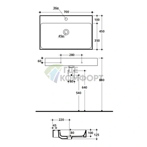 Подвесная раковина KERASAN Cento 70 см с металлической структурой и стеклянной полкой (9126K1cr) - фото 2