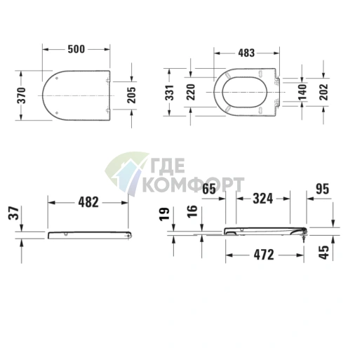 Сиденье для унитаза Duravit Starck 2 для моделей 253309, 212909: стальные петли, белый цвет (63320000) - фото 2