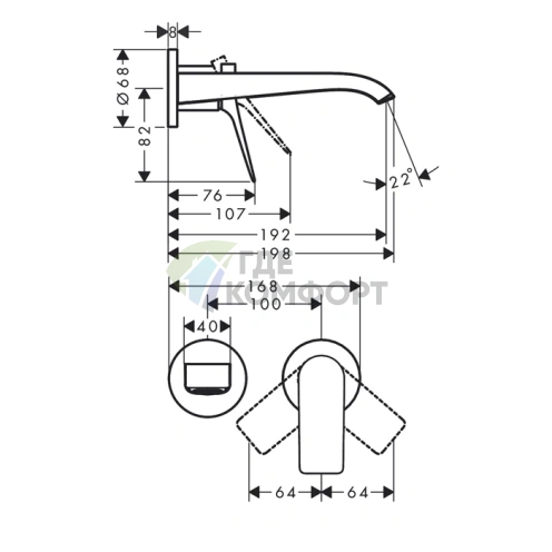 Настенный смеситель для раковины HG Vivenis 195 ХР, черный матовый (75050670) - фото 2