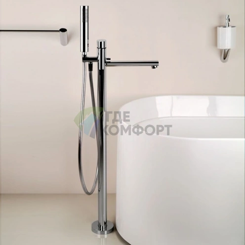 Напольный смеситель для ванны GESSI OVALE с ручным душем (шланг 1500 мм), хром (24964#031) - фото 1