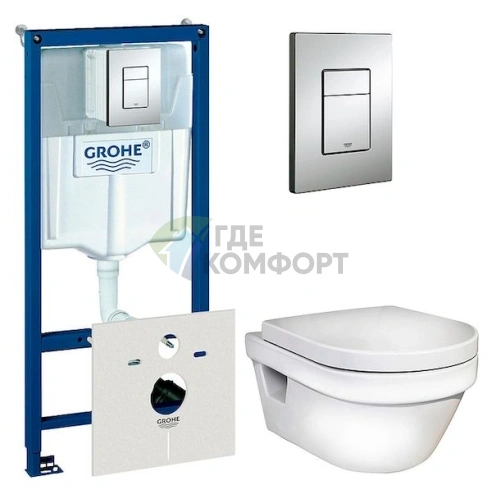Комплект: безободковый подвесной унитаз Gustavsberg Hygienic Flush + инсталляция Grohe Rapid SL 4-в-1 - фото 1