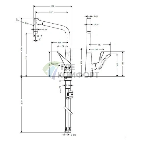 Смеситель Hansgrohe Metris 14820800 для кухни с вращающимся изливом - фото 4