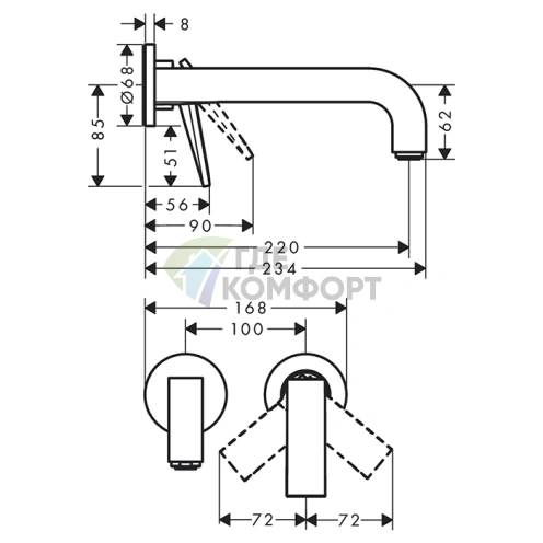 Смеситель для раковины AX Citterio настенный с розеткой, цвет шлифованная бронза (39121140) - фото 2