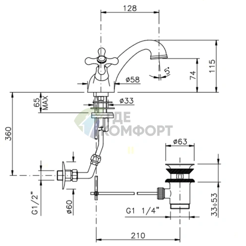 Смеситель для раковины Nicolazzi Nuova Brenta — однорычажный, с донным клапаном, цвет бронза (2532BZ) - фото 2