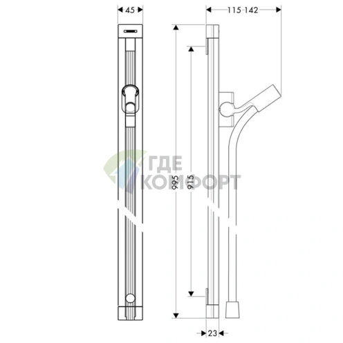Штанга для душа HG Unica E 90 см со шлангом, хром (27640000) - фото 2