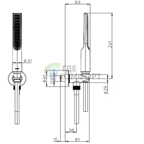 Комплект для душа BOSSINI APICE с держателем, Slim-душем и подводом воды (CE3004C.045) - фото 2