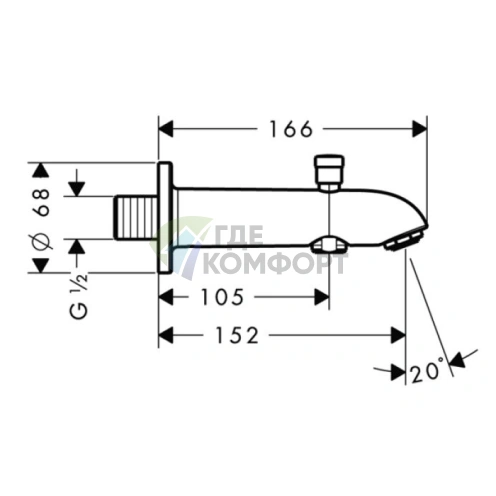 Излив для ванны Hansgrohe с переключателем на душ, 152 мм, хром (13423000) - фото 2