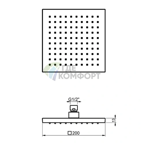 Душевая лейка Almar SQUARE 200x200 мм, латунь, хром (E044078.CR) - фото 2