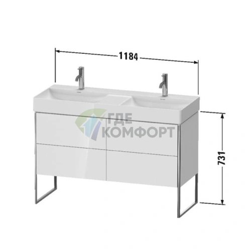 Напольная тумба Duravit XSquare под раковину с 4 ящиками, 731x1184x460 мм, белый глянец (XS445602222) - фото 2