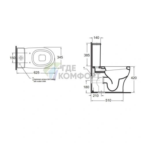 Бачок для унитаза моноблок AZZURRA Pratica белый со встроенной системой слива (PRA 400/MBL bi)) - фото 2