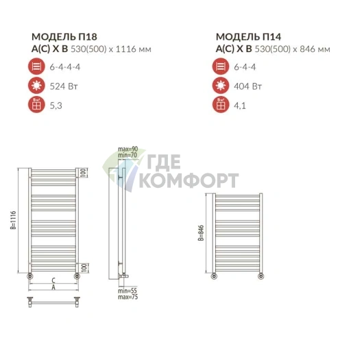 Полотенцесушитель водяной Terminus люкс Сицилия 30х30/18 П14 50x84 - фото 2
