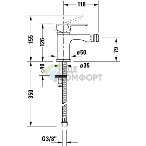 Смеситель для биде Duravit A.1 на 1 отверстие, хром (A12400001010) - фото 2