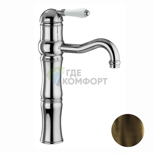 Однорычажный высокий смеситель для раковины Nicolazzi P.m. Blanc с белой керамической ручкой в цвете тёмная бронза (3472DB76) - фото 1