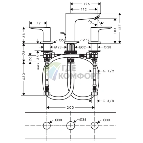 Смеситель для раковины Hansgrohe Talis E 150, 3 отверстия, шлифованная бронза (71733140) - фото 2