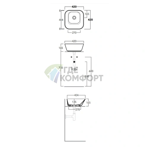 Раковина SIMAS WAVE 420x420 мм для врезки в столешницу, цвет Mirto matt - фото 2