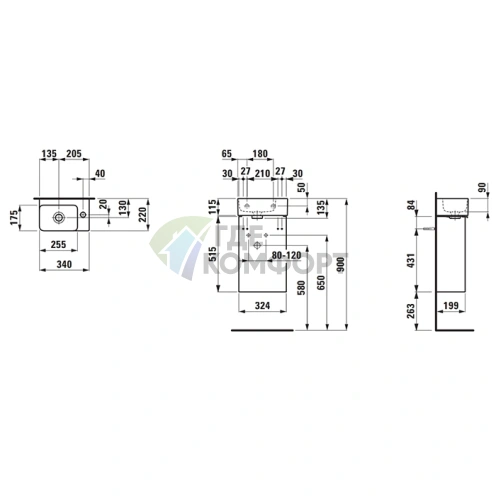Раковина LAUFEN VAL 815280 с модулем 340x220 мм, белая матовая (8.6228.0.260.106.1) - фото 2