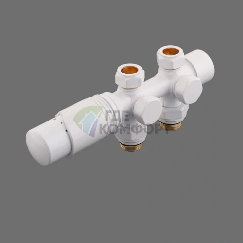 Узел нижнего подключения универсальный Delta Duo белый RAL 9016 с термоголовкой М30x1.5 - фото 1