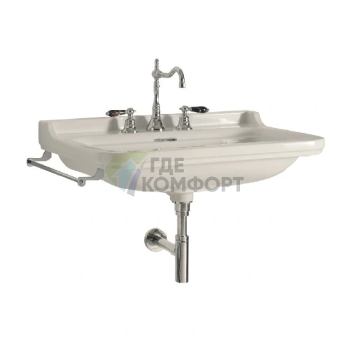 Керамическая раковина Kerasan Waldorf 60×55 см белая с 3 отверстиями под смеситель и хромированными заглушками (4140K1bi/cr*3) - фото 2