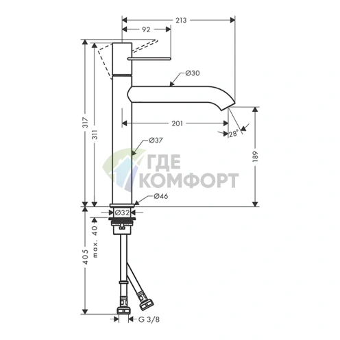 Смеситель для раковины AX Uno 190, полированное красное золото (38032300) - фото 2